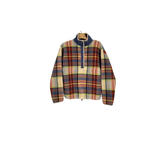 American Eagle Flannel Sherpa Plaid Pullover XL Cream/Blue/Orange/Green - Picture 1 of 10